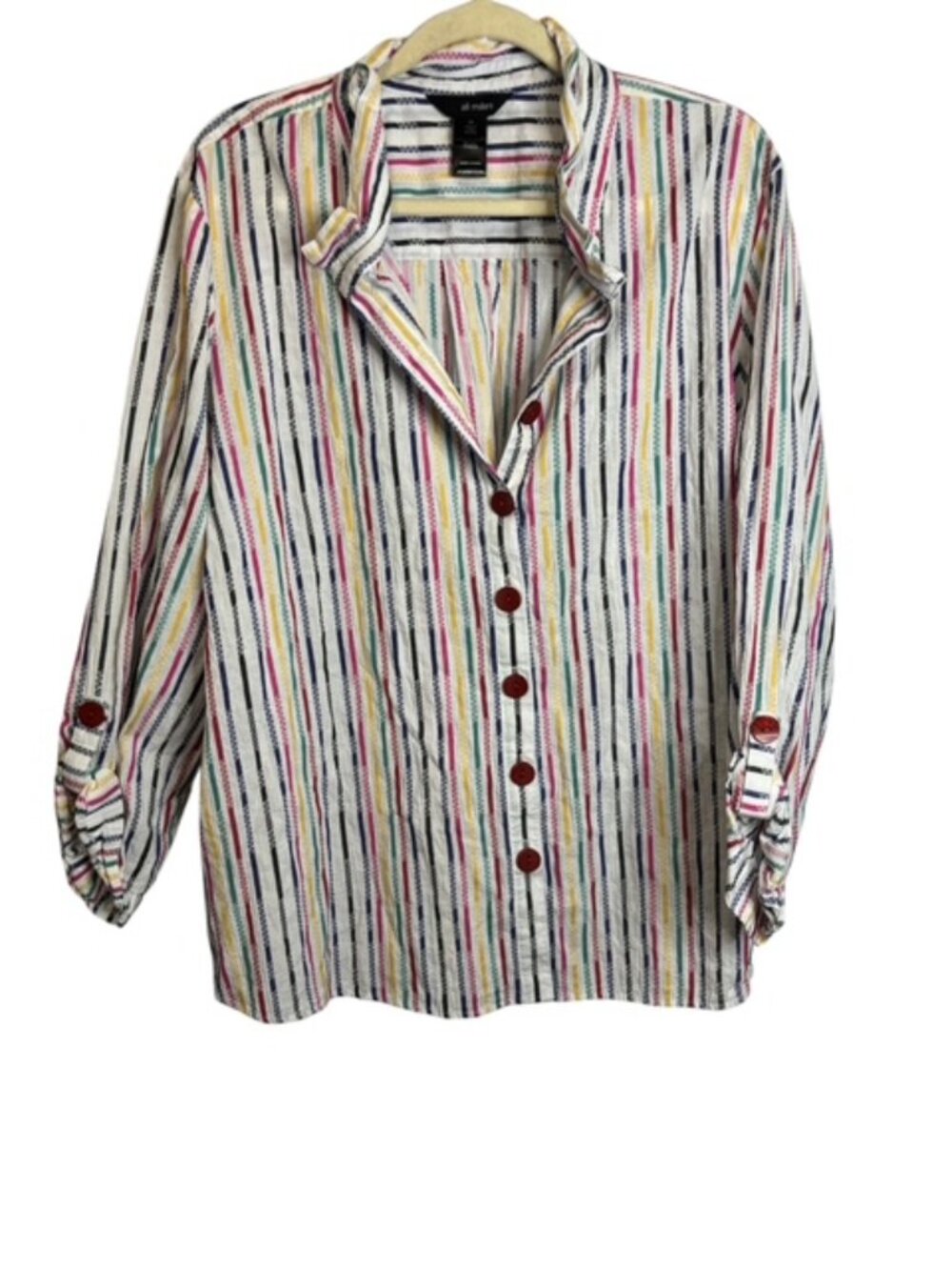 Ali Miles Blouse Women's 3X Wire Collar Artsy Abstract Stripes
